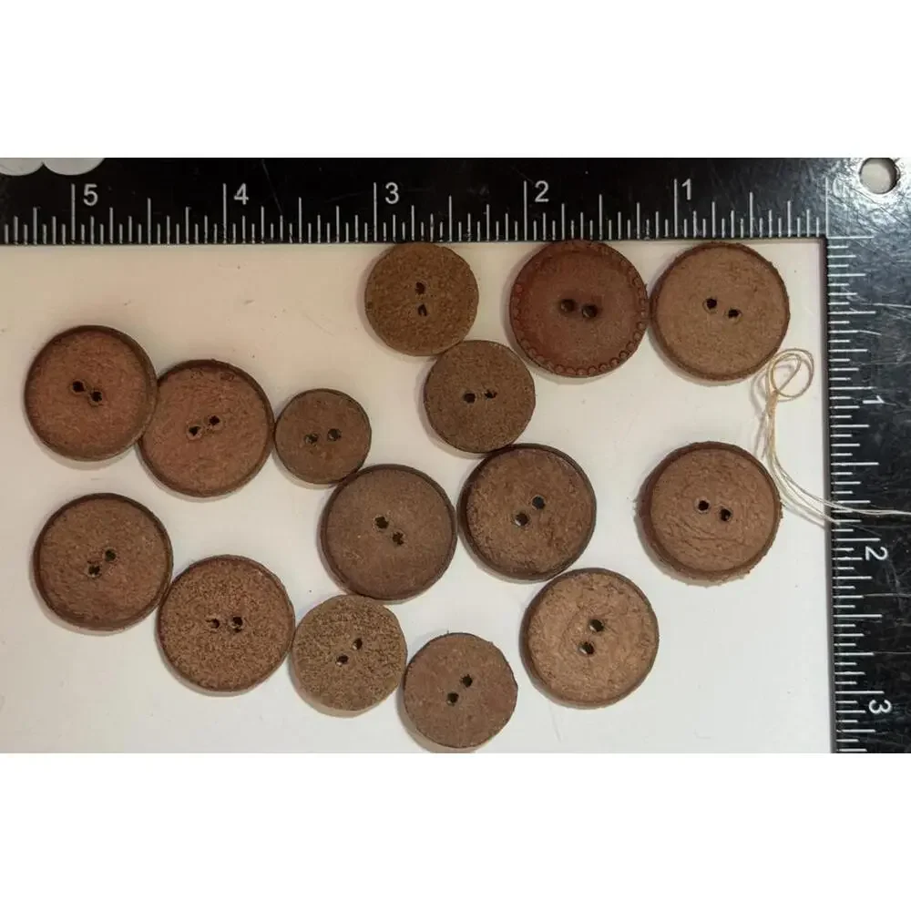 Vintage Lot of 15 Genuine Leather 2 Hole Buttons